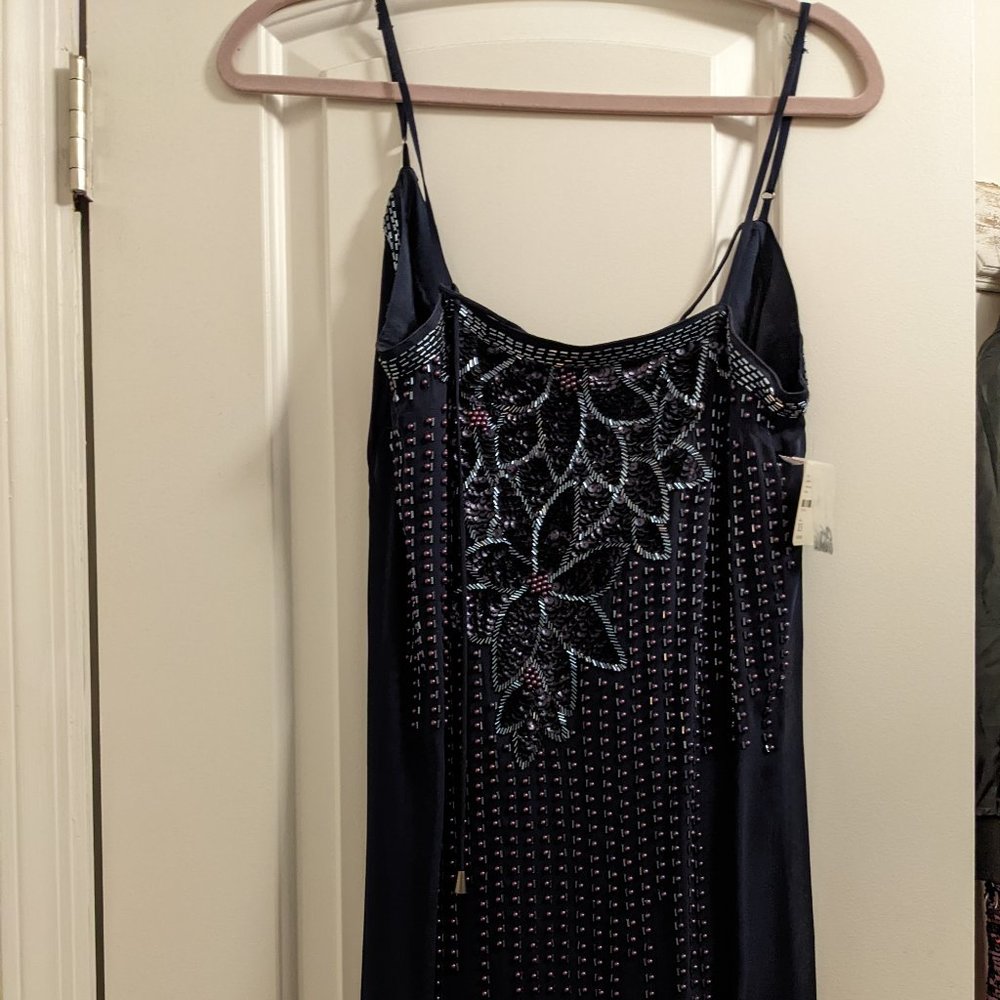 Free People Indigo Slip Dress - Embellished with Beaded Floral Design - XS - NWT